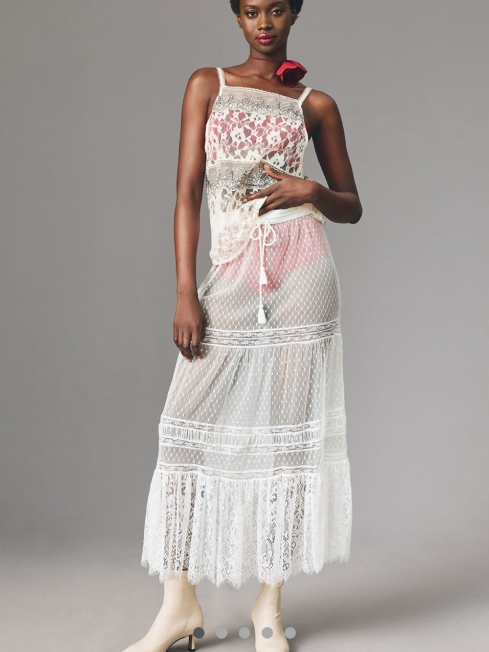 Sheer White Lace Maxi skirt